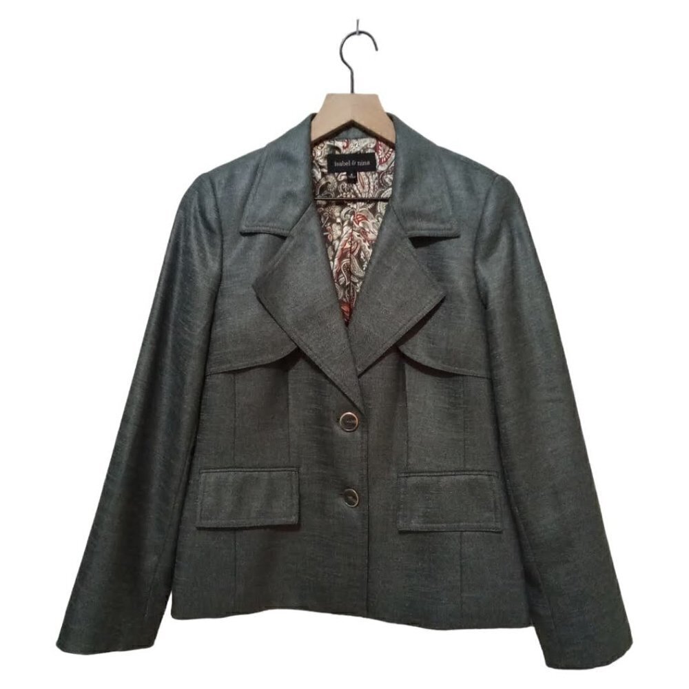 Isabel & Nina Gray Single Breasted Notch Lapel Modern Blazer Sz 8